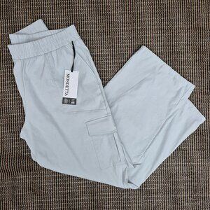 Mondetta Women's Cargo Pockets Parachute Pants, Ivory Elastic Waist and Cuffs L